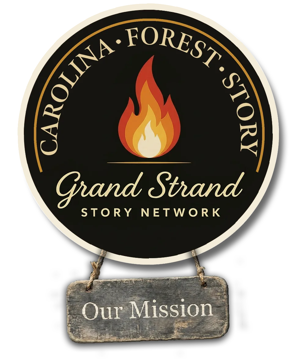 Grand Strand Story Network logo with Our Mission sign